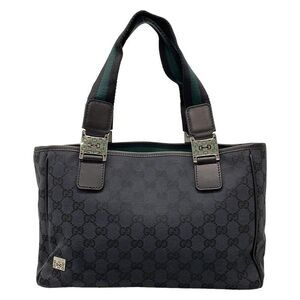 Gucci Tote Bag Gg Pattern 264221 Black X Dark Green Leather